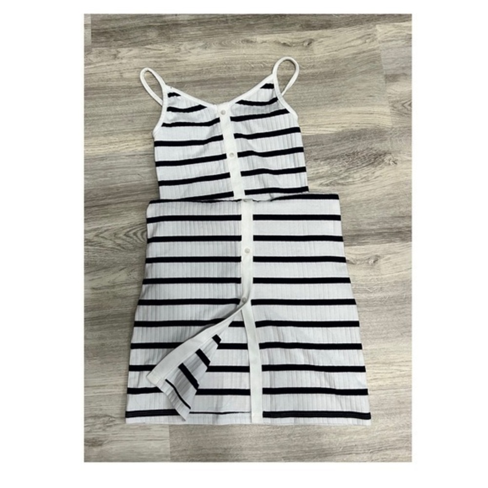 Aerie Black and White Striped Midi Dress